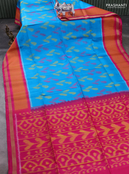 Cs Blue & Pink Ikat Soft Silk Saree