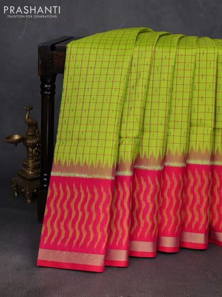 Fluorescent Green & Red Ikat Soft Silk Saree