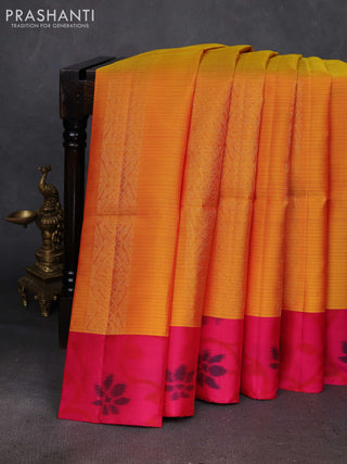 Orange & Pink Ikat Soft Silk Saree