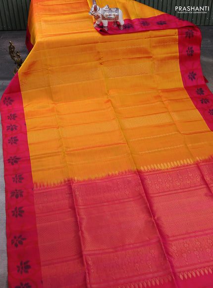 Orange & Pink Ikat Soft Silk Saree