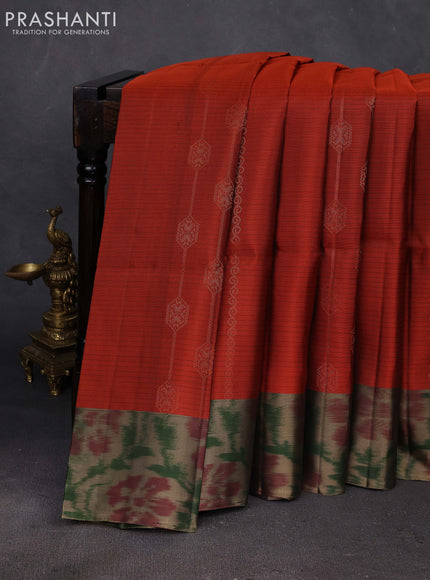 Rust & Grey Ikat Soft Silk Saree