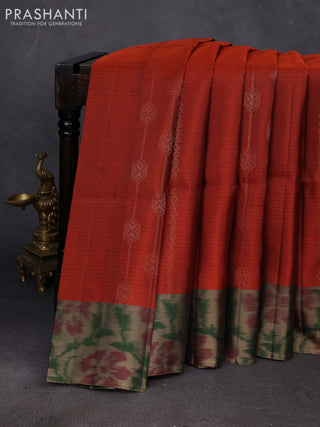 Rust & Grey Ikat Soft Silk Saree