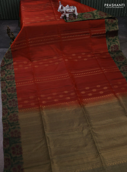 Rust & Grey Ikat Soft Silk Saree
