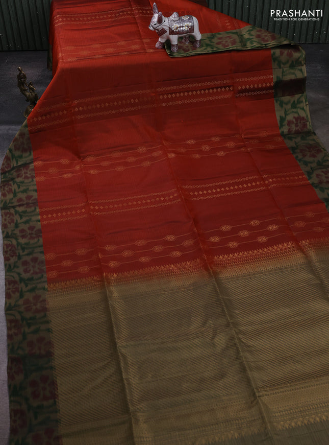 Rust & Grey Ikat Soft Silk Saree