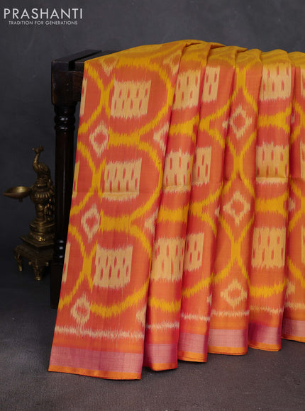 Mustard Yellow Ikat Soft Silk Saree