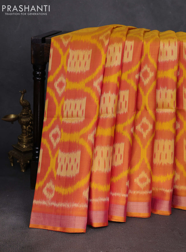 Mustard Yellow Ikat Soft Silk Saree