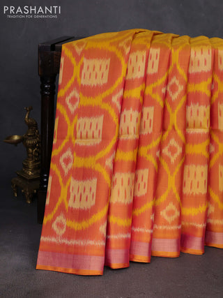 Mustard Yellow Ikat Soft Silk Saree