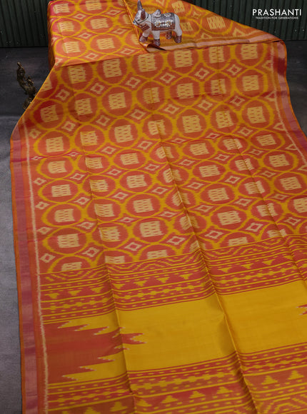 Mustard Yellow Ikat Soft Silk Saree