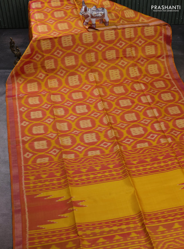 Mustard Yellow Ikat Soft Silk Saree