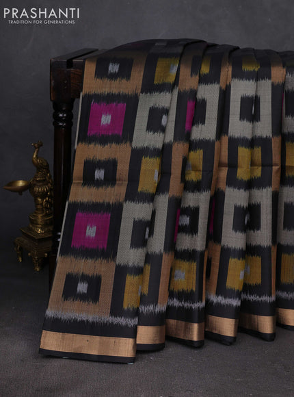 Grey & Black Ikat Soft Silk Saree