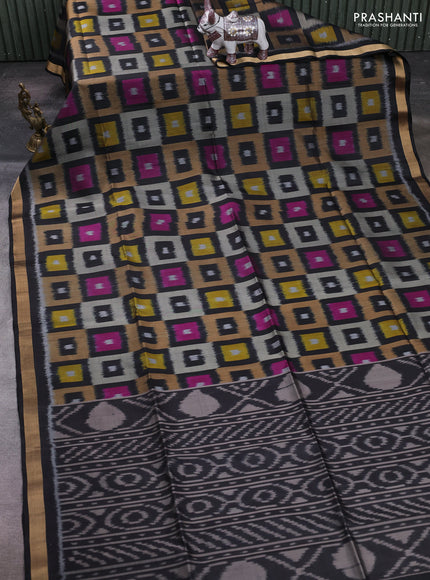 Grey & Black Ikat Soft Silk Saree