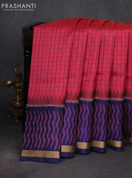 Pink & Blue Ikat Soft Silk Saree
