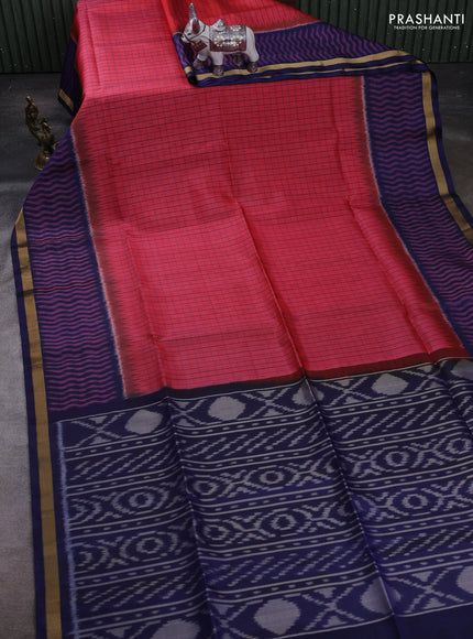 Pink & Blue Ikat Soft Silk Saree