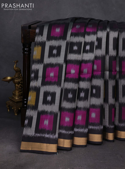 Grey & Black Ikat Soft Silk Saree
