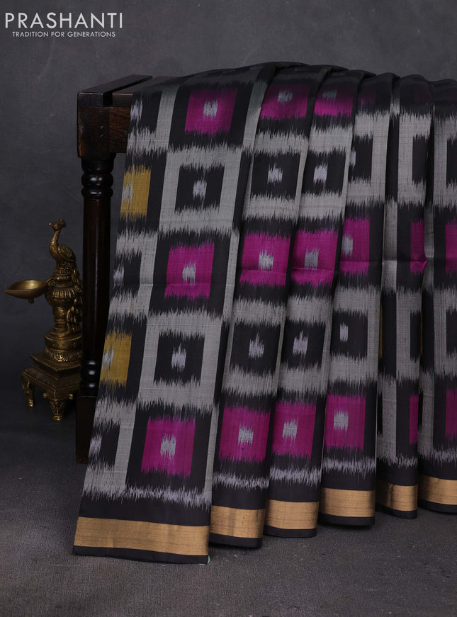 Grey & Black Ikat Soft Silk Saree