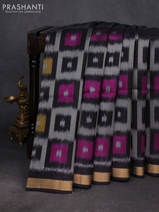 Grey & Black Ikat Soft Silk Saree