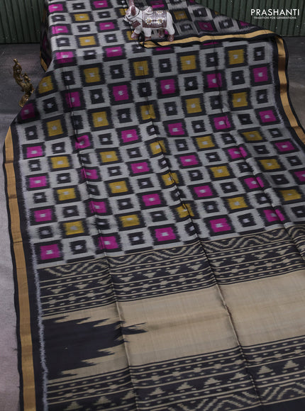 Grey & Black Ikat Soft Silk Saree