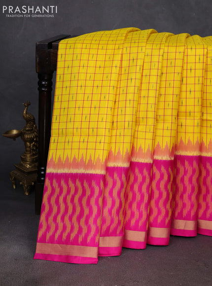 Yellow & Pink Ikat Soft Silk Saree