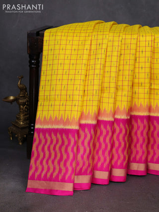 Yellow & Pink Ikat Soft Silk Saree