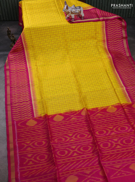 Yellow & Pink Ikat Soft Silk Saree