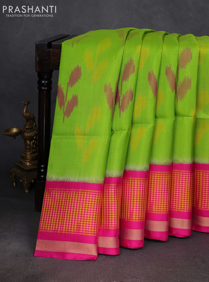 Green & Pink Ikat Soft Silk Saree