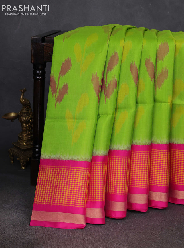 Green & Pink Ikat Soft Silk Saree