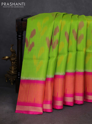 Green & Pink Ikat Soft Silk Saree