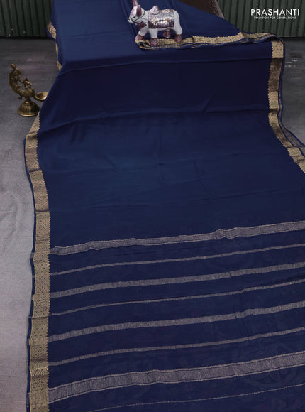 Navy Blue & Pure Mysore Silk - Printed Blouse