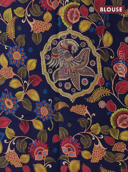 Navy Blue & Pure Mysore Silk - Printed Blouse