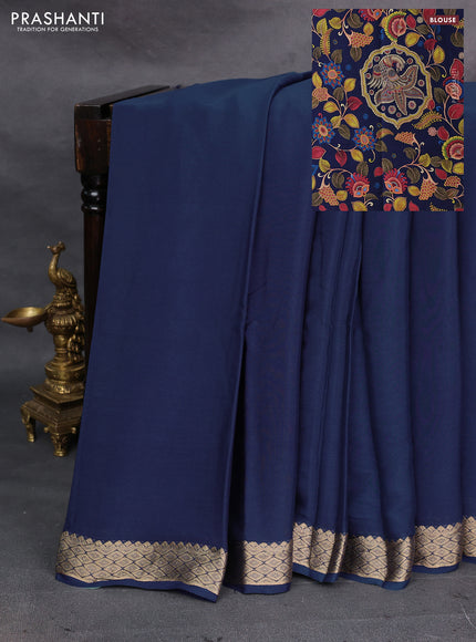 Navy Blue & Pure Mysore Silk - Printed Blouse