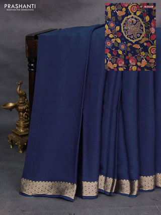 Navy Blue & Pure Mysore Silk - Printed Blouse
