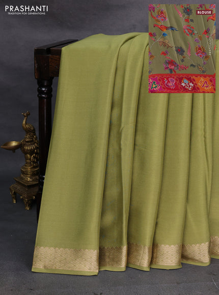 Mehendi Green & Pure Mysore Silk - Printed Blouse
