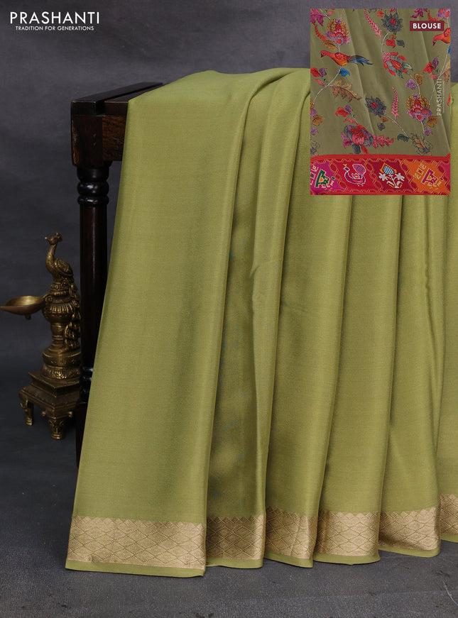 Mehendi Green & Pure Mysore Silk - Printed Blouse
