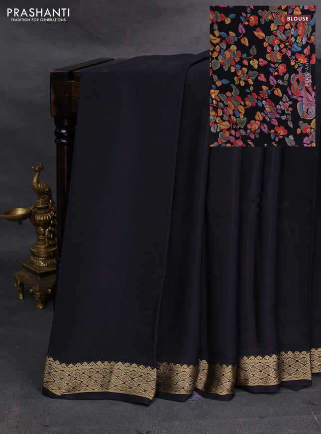 Black Pure Mysore Silk - Printed Blouse