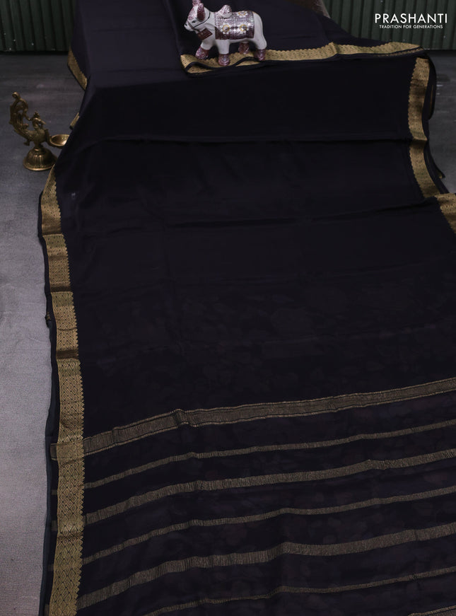 Black Pure Mysore Silk - Printed Blouse