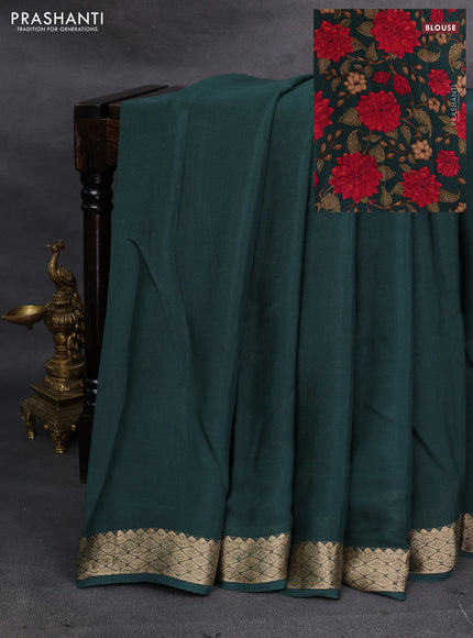 Bottle Green Pure Mysore Silk - Printed Blouse