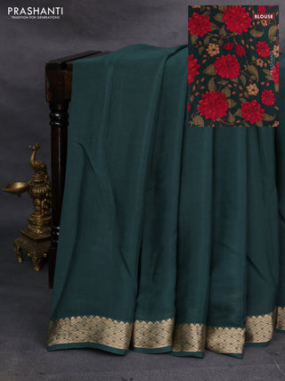 Bottle Green Pure Mysore Silk - Printed Blouse