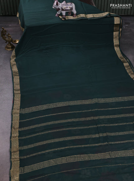 Bottle Green Pure Mysore Silk - Printed Blouse