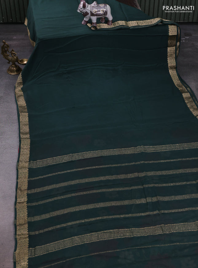 Bottle Green Pure Mysore Silk - Printed Blouse