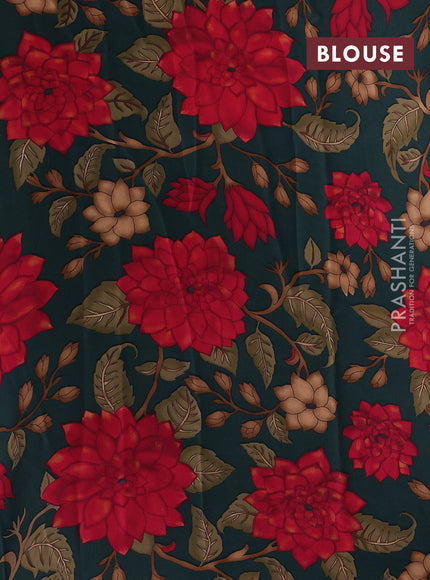 Bottle Green Pure Mysore Silk - Printed Blouse