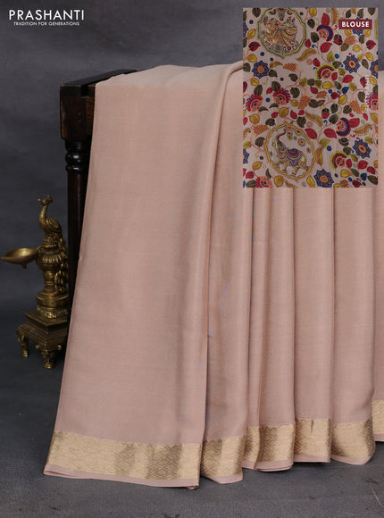 Beige Pure Mysore Silk - Printed Blouse