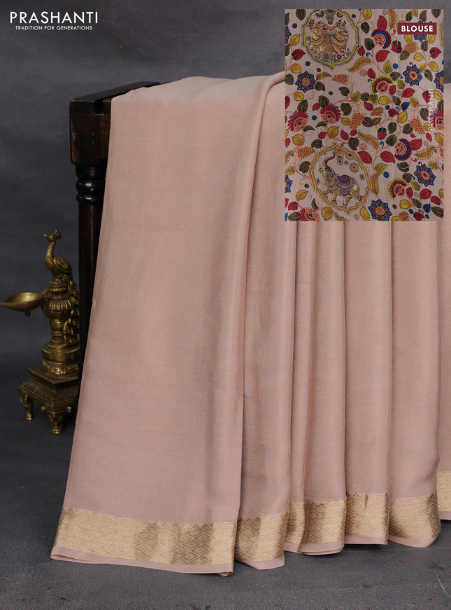 Beige Pure Mysore Silk - Printed Blouse