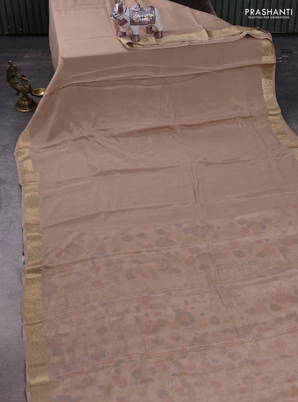 Beige Pure Mysore Silk - Printed Blouse