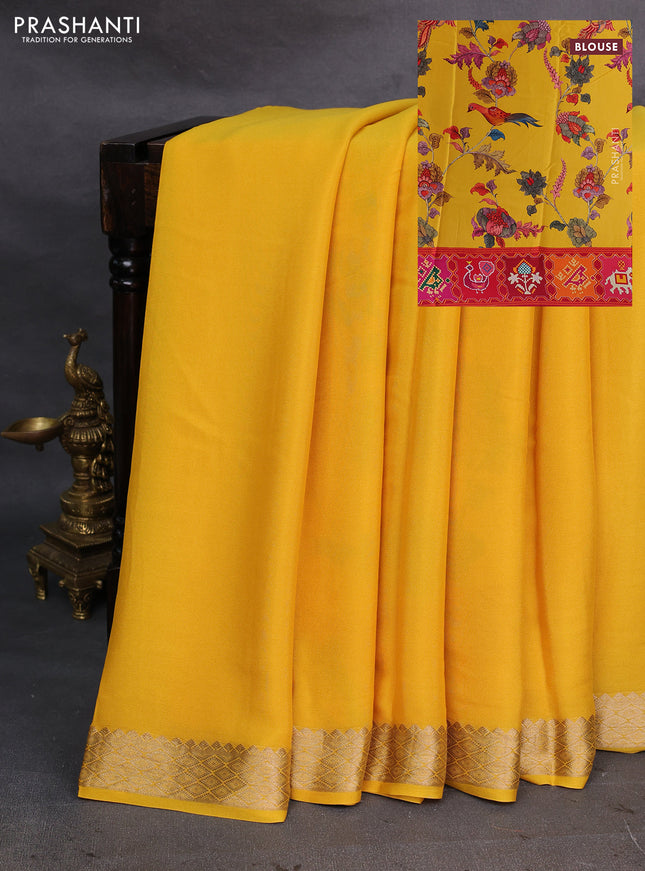 Yellow Pure Mysore Silk - Printed Blouse
