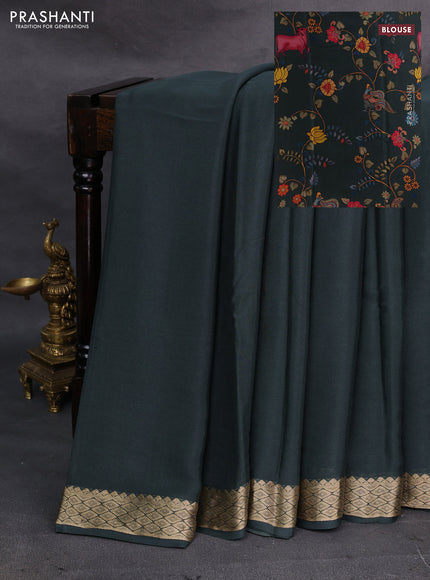 Bottle Green Pure Mysore Silk - Printed Blouse