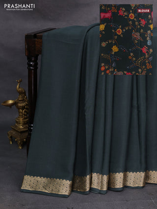 Bottle Green Pure Mysore Silk - Printed Blouse