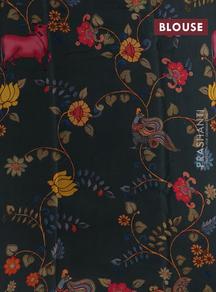 Bottle Green Pure Mysore Silk - Printed Blouse