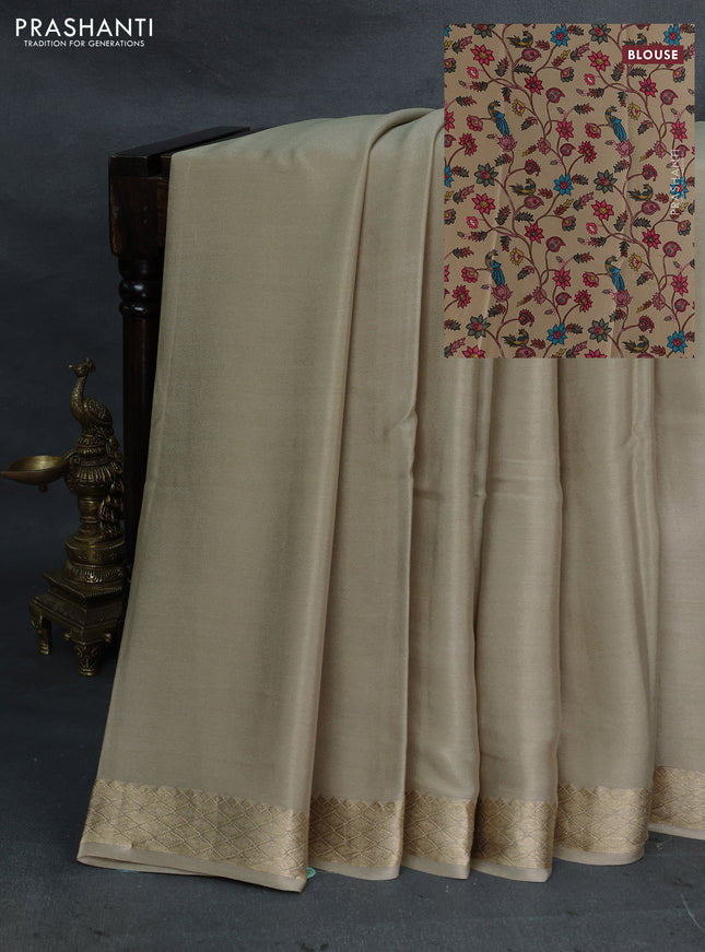 Beige Pure Mysore Silk - Printed Blouse