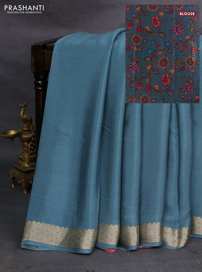 Grey Pure Mysore Silk - Printed Blouse