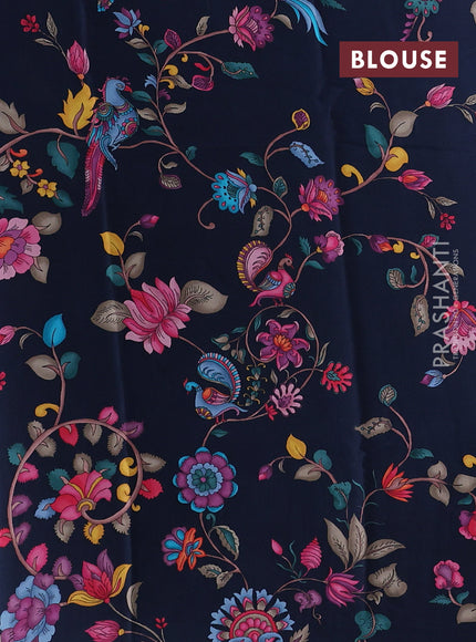 Navy Blue Pure Mysore Silk - Printed Blouse